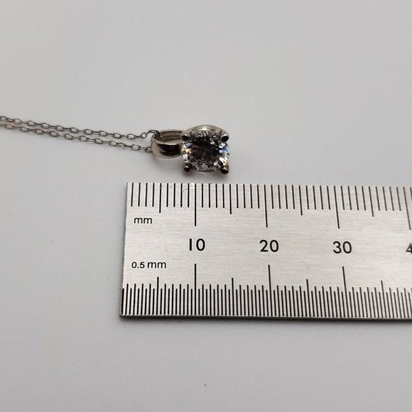 18 Inch 925 Sterling Silver Cute Brilliant Single Cubic Zirconia Necklace - Picture 6 of 7